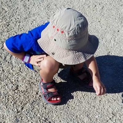 Sue Massey's son, age 3, picks up sand